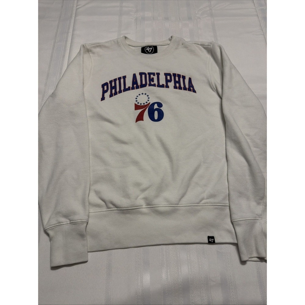 47 Brand Philadelphia 76ers Sweatshirt Mens Small White Crew Neck NBA Pullover